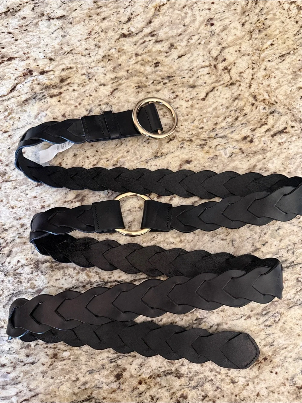 Frame The Double Wrap Leather Belt Black Braided Leather Gold Hardware O-Rings M